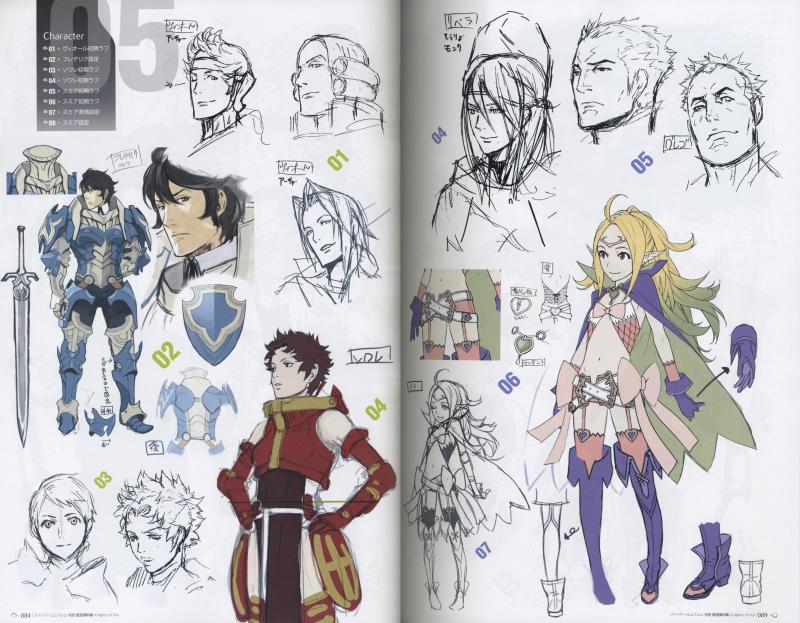 Diseños de personajes
Incluyendo sus diseños conceptuales.
Palabras clave: Gregor Libra Nowi Frederick Sully Virion