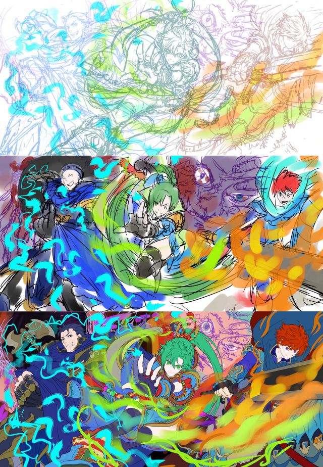 Hector, Lyn, Eliwood
Esbozos iniciales de su carta.
