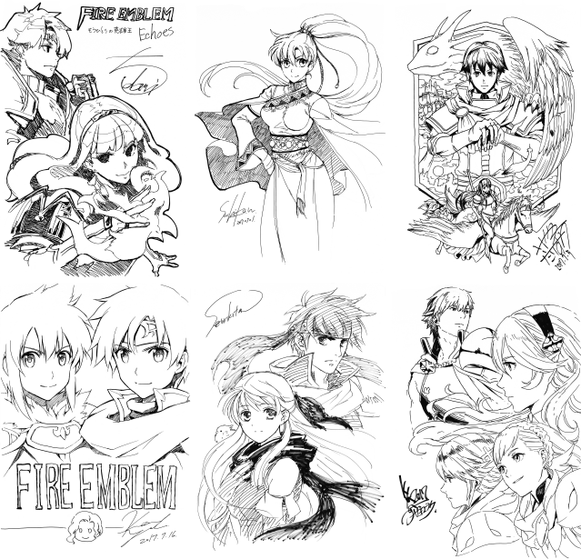 Ilustraciones de evento de Cipher
Palabras clave: Yune Alm Celica Lyn Marth Al Roy Narcian Micaiah Ike Chrom Corrin Alfonse Sharena