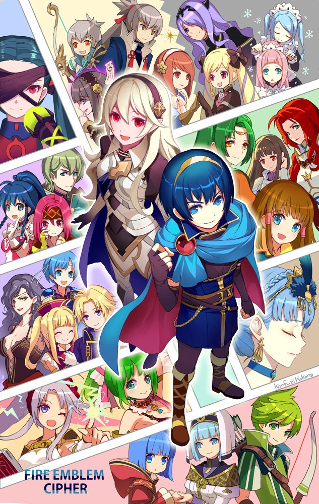 Gracias, Cipher (Final)
Agradecimientos debido a la serie final. Por @konfuzikokon
Palabras clave: Kiria Takumi Rhajat Kiragi Sakura Elise Camilla Felicia Flora Tana Neimi Innes Sonia Shanna Clarine Klein Tailtiu Lene Silque Gordin Marianne Elincia Astrid Titania Mist Corrin Marth