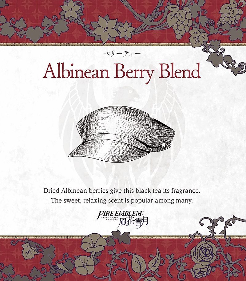 Albinean Berry Blend
Parte del [url=https://www.fireemblemwod.com/articulo-1478358486]set oficial de té[/url] de Three Houses.
