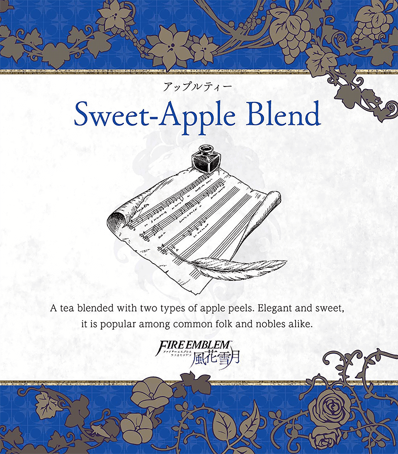 Sweet-Apple Blend
Parte del [url=https://www.fireemblemwod.com/articulo-1478358486]set oficial de té[/url] de Three Houses.
