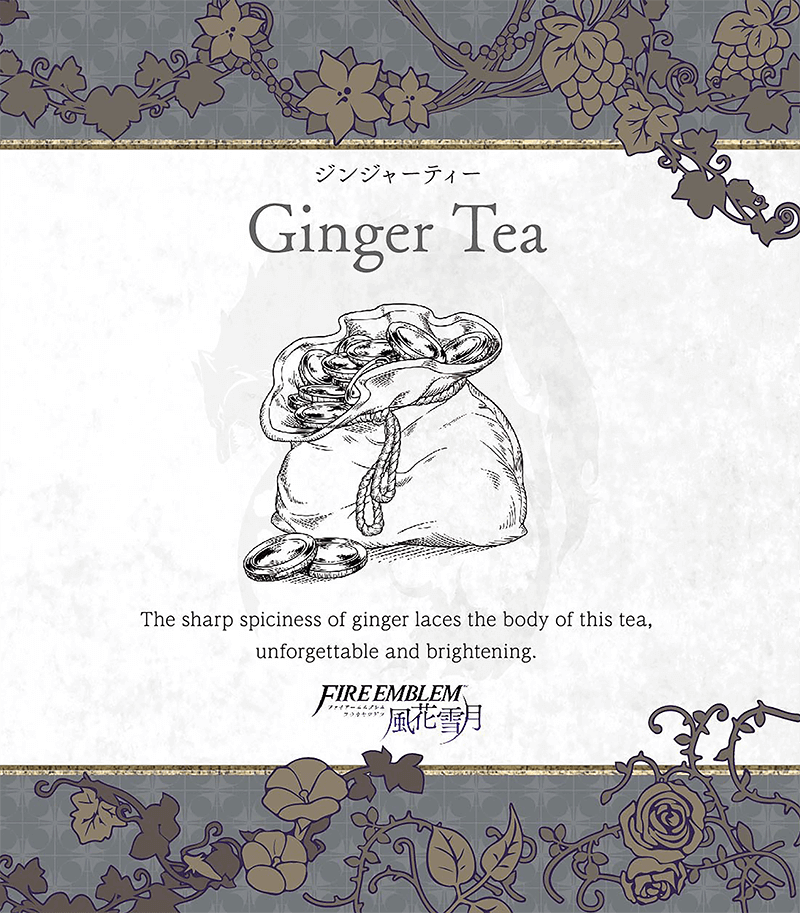 Ginger Tea
Parte del [url=https://www.fireemblemwod.com/articulo-1478358486]set oficial de té[/url] de Three Houses.
